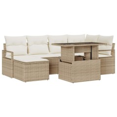 vidaXL Set di divani da giardino 7 pezzi con cuscini beige in rattan sintetico