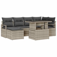 vidaXL Set Divano da Giardino 7 Pezzi con Cuscini Grigio Chiaro in Polyrattan