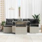 vidaXL Set Divano da Giardino 7 Pezzi con Cuscini Grigio Chiaro in Polyrattan