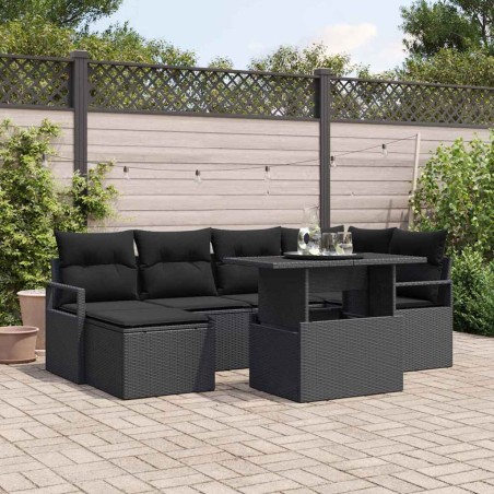 vidaXL Set da giardino 7 pezzi con cuscini neri in poly rattan