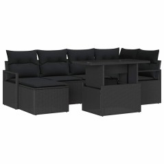 vidaXL Set da giardino 7 pezzi con cuscini neri in poly rattan