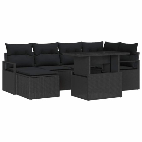 vidaXL Set da giardino 7 pezzi con cuscini neri in poly rattan
