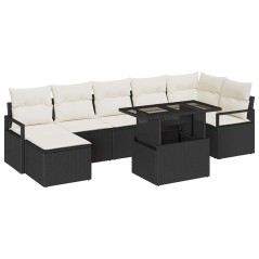 vidaXL Set di Divani da Giardino 8 Pezzi con Cuscini in Rattan Sintetico Nero