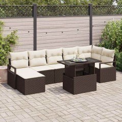vidaXL Set Divano da Giardino in 8 Pezzi con Cuscini in Rattan e Poliestere Marrone