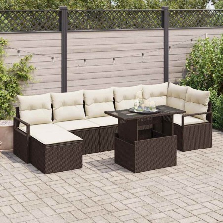 vidaXL Set Divano da Giardino in 8 Pezzi con Cuscini in Rattan e Poliestere Marrone
