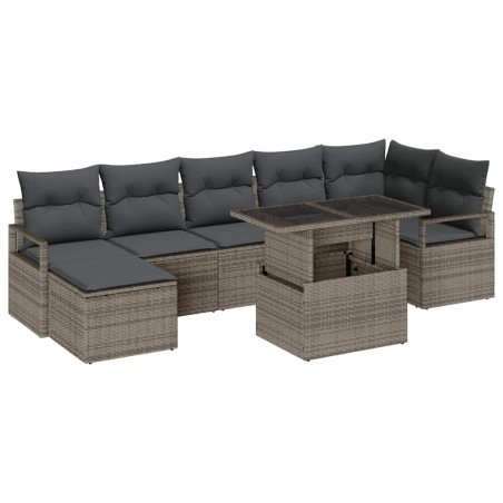 vidaXL Set da Giardino a 8 Pezzi con Cuscini Grigi in Rattan Sintetico