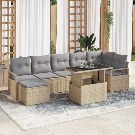 vidaXL Set di divani da giardino 8 pezzi con cuscini in rattan sintetico beige