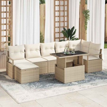 vidaXL Set di divani da giardino, 8 pezzi con cuscini in rattan poliestere beige