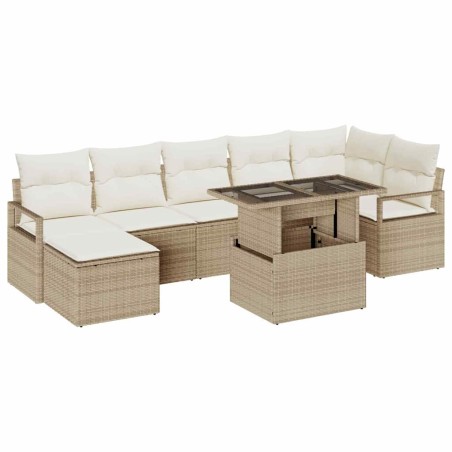 vidaXL Set di divani da giardino, 8 pezzi con cuscini in rattan poliestere beige