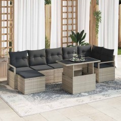 vidaXL Set di Divani da Giardino in 8 Pezzi con Cuscini in Rattan Polietilene Grigio Chiaro