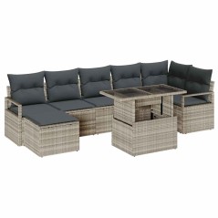 vidaXL Set di Divani da Giardino in 8 Pezzi con Cuscini in Rattan Polietilene Grigio Chiaro