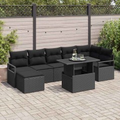 vidaXL Set da Giardino 8 Pezzi con cuscini in rattan polimero nero
