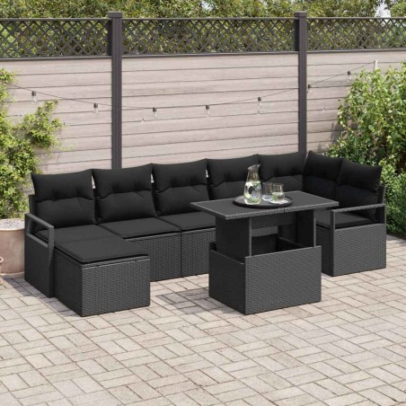 vidaXL Set da Giardino 8 Pezzi con cuscini in rattan polimero nero