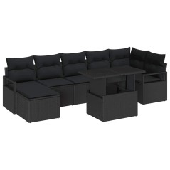 vidaXL Set da Giardino 8 Pezzi con cuscini in rattan polimero nero