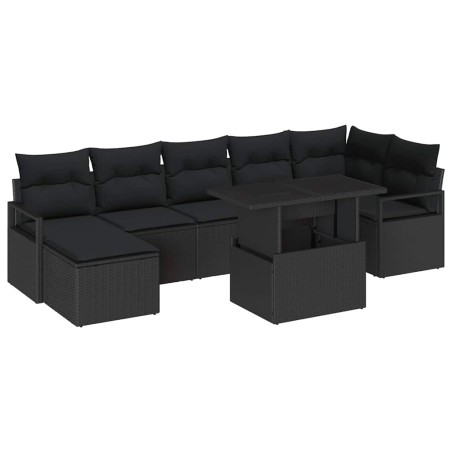 vidaXL Set da Giardino 8 Pezzi con cuscini in rattan polimero nero