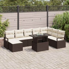 vidaXL Set da Giardino 9 Pezzi con Cuscini in Poly Rattan Marrone