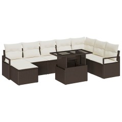 vidaXL Set da Giardino 9 Pezzi con Cuscini in Poly Rattan Marrone