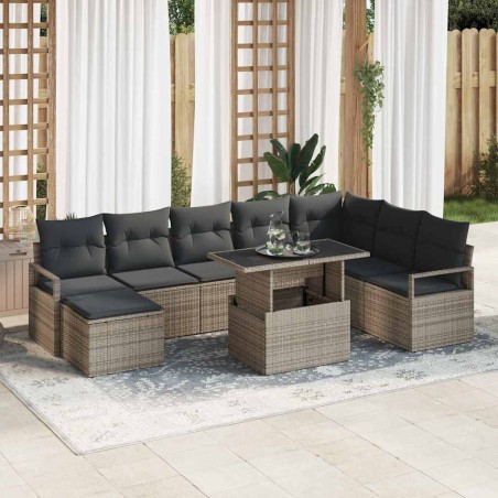vidaXL Set di Divani da Giardino 9 Pezzi con Cuscini Grigi in Rattan Sintetico
