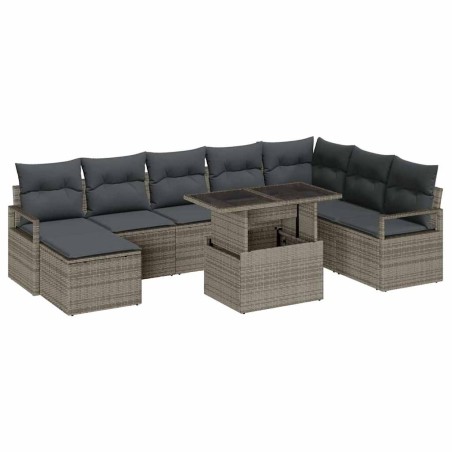 vidaXL Set di Divani da Giardino 9 Pezzi con Cuscini Grigi in Rattan Sintetico