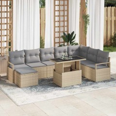 vidaXL Set di divani da giardino a 9 pezzi con cuscini beige in rattan sintetico