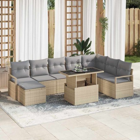 vidaXL Set di divani da giardino a 9 pezzi con cuscini beige in rattan sintetico