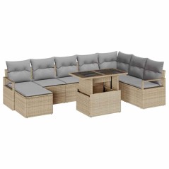 vidaXL Set di divani da giardino a 9 pezzi con cuscini beige in rattan sintetico