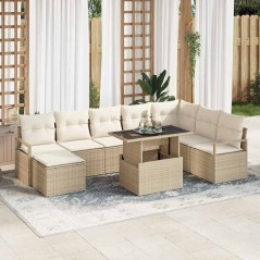 vidaXL Set da Giardino 9 Pezzi con Cuscini Beige in Rattan Sintetico