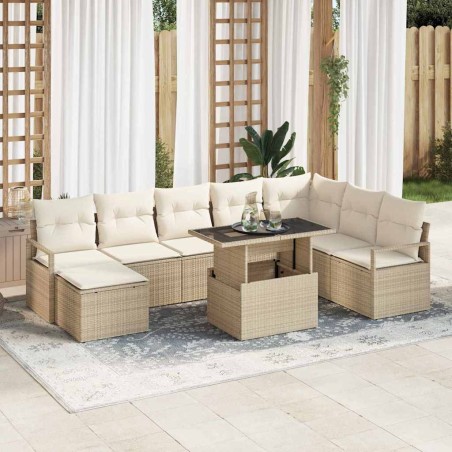 vidaXL Set da Giardino 9 Pezzi con Cuscini Beige in Rattan Sintetico