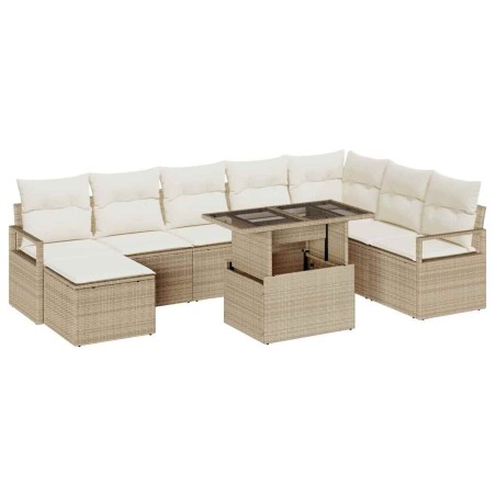 vidaXL Set da Giardino 9 Pezzi con Cuscini Beige in Rattan Sintetico