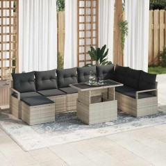 vidaXL Set Divano da Giardino 9 Pezzi con Cuscini Grigi Chiari in Rattan