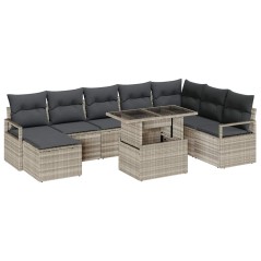 vidaXL Set Divano da Giardino 9 Pezzi con Cuscini Grigi Chiari in Rattan