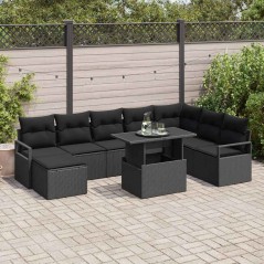 vidaXL Set di divani da giardino 9 pezzi con cuscini neri in rattan economico