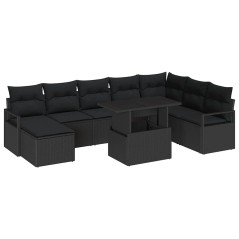 vidaXL Set di divani da giardino 9 pezzi con cuscini neri in rattan economico