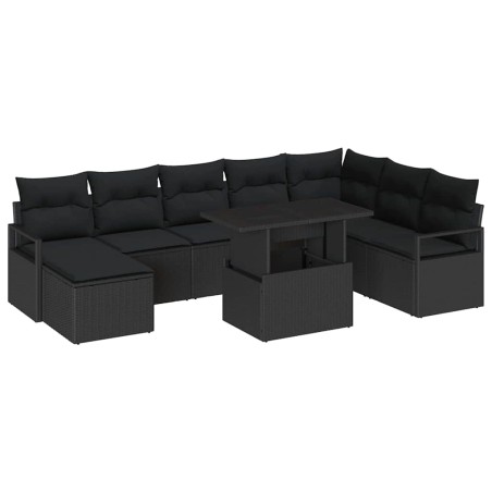 vidaXL Set di divani da giardino 9 pezzi con cuscini neri in rattan economico