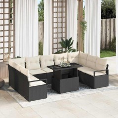 vidaXL Set di divani da giardino da 10 pezzi con cuscini in polirattan nero