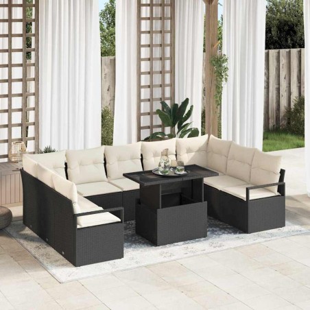 vidaXL Set di divani da giardino da 10 pezzi con cuscini in polirattan nero