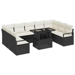 vidaXL Set di divani da giardino da 10 pezzi con cuscini in polirattan nero