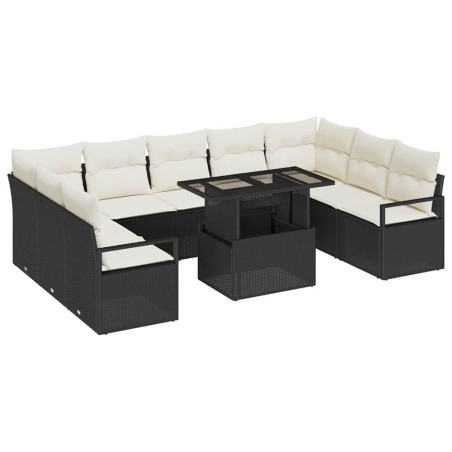 vidaXL Set di divani da giardino da 10 pezzi con cuscini in polirattan nero