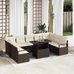 vidaXL Set di divano da giardino a 10 pezzi con cuscini marroni in polirattan