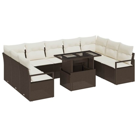 vidaXL Set di divano da giardino a 10 pezzi con cuscini marroni in polirattan