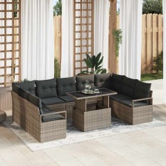 vidaXL Set divani da giardino a 10 pezzi con cuscini grigi in rattan sintetico