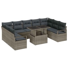 vidaXL Set divani da giardino a 10 pezzi con cuscini grigi in rattan sintetico