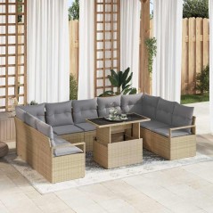 vidaXL Set da Giardino in 10 Pezzi con Cuscini Beige in Polyrattan