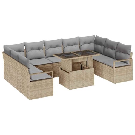 vidaXL Set da Giardino in 10 Pezzi con Cuscini Beige in Polyrattan