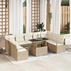 vidaXL Set di divani da giardino 10 pezzi con cuscini beige in rattan sintetico