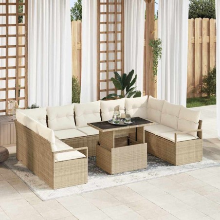 vidaXL Set di divani da giardino 10 pezzi con cuscini beige in rattan sintetico