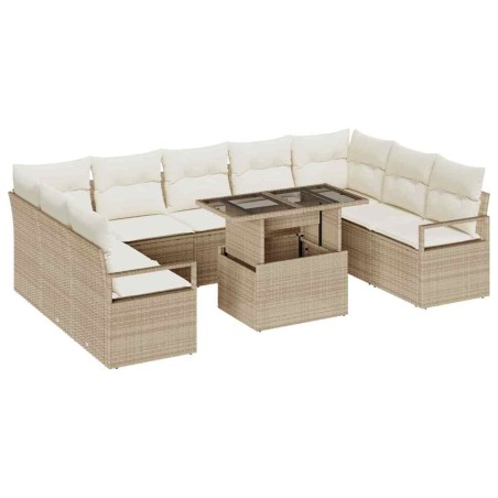 vidaXL Set di divani da giardino 10 pezzi con cuscini beige in rattan sintetico
