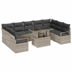 vidaXL Set da Giardino da 10 Pezzi con Cuscini Grigio Chiaro in Polyrattan