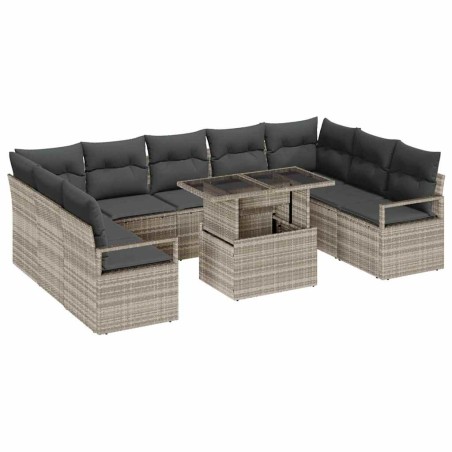 vidaXL Set da Giardino da 10 Pezzi con Cuscini Grigio Chiaro in Polyrattan