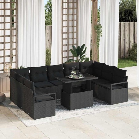 vidaXL Set di divani da giardino da 10 pezzi con cuscini neri in poly rattan